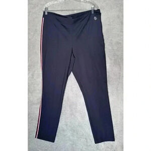 Tommy Hilfiger Women's Blue Stretchy Pants with Red and White Stripe on Leg - XL